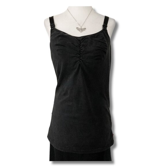 GLAMOUR MOM Black maternity nursing tank top with ruching ~ Vintage MEDIUM LARGE - Picture 1 of 13
